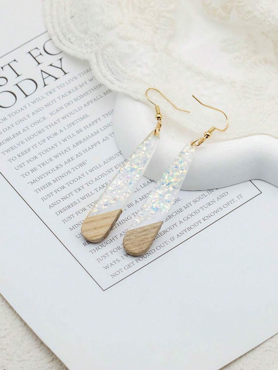 1 Pair Of Women's Earrings With Walnut Wood And Resin, European And American Fashion Retro Earrings