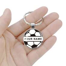 1pc Customized Text Soccer Keychain Custom Name Letters Glass Dome Pendant Keyring Football Sports Jewelry Men And Women Personalized Gifts