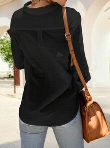 SANOPY Womens Blouses,Blouses For Women Dressy Casual,Long Sleeve Blouses For Women,Blouses For Women Business Casual,Work Blouses For Women,Women's Lapel Button Pocket Long Sleeve Shirt - 黑色 - 查看 4