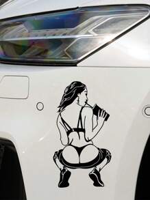 1 件性感女孩图案汽车外部贴花贴纸 - 黑色 - 查看 1