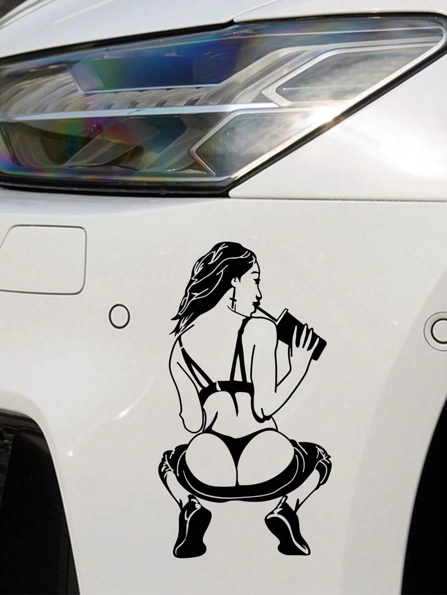 1 件性感女孩图案汽车外部贴花贴纸 - 黑色 - 查看 1