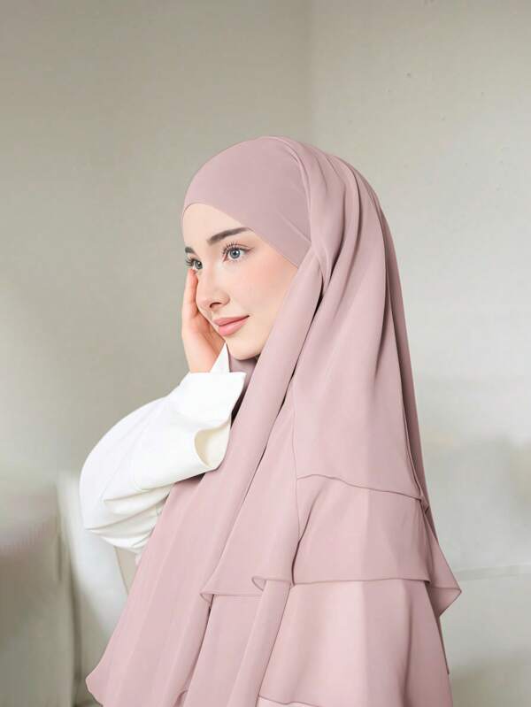 1 Peça Modesto Khimar Fluido de Chiffon | Chiffon Suave e Leve, Proporciona Cobertura Facial, Cobertura Corporal Completa, Confortável de Usar, Adequado para Uso Diário, Viagem e Oração