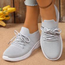 Women's Breathable Mesh Slip-On Athletic Sneakers, Soft Sole Comfortable Running Shoes With Non-Slip Bottom, Spring/Summer - Grey - View 2