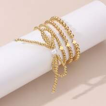 4/5/7/8pcs Simple Beaded Cross Faux Pearl Bow Bracelets Set, Women Vacation/Meet-Up/Birthday Gift, Daily Party & Casual Wear Accessory