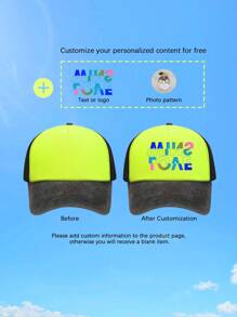 1 Gorra con malla tipo camionero unisex con texto/logotipo personalizado y bloque de color de esponja lavada, gorra de béisbol para parejas, gorra de béisbol personalizada de serie colorida, visera transpirable para uso al aire libre, adecuada para la vida diaria, playa, viaje, senderismo, primavera y verano