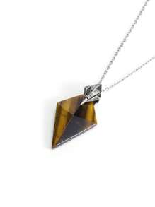 1 pieza Collar de piedra natural con triángulo CSJA para hombre y mujer, con dije de tridente, amatista, fluorita, obsidiana negra facetada, ojo de tigre y cristal de roca, joyería H576
