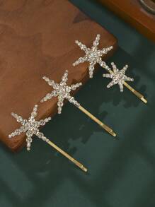 3pcs Star Hair Clips Rhinestone Hairpin Metal Hair Barrettes Elegant Geometric Hair Pins Fashion Hair Barrettes Accessories For Women Girls,Gold Head Piece