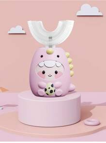 Cepillo de dientes eléctrico en forma de U para adolescentes con 1 cabezal de cepillo, cepillo de dientes con 3 modos de onda de dinosaurio de dibujos animados con diseño impermeable IPX7 y limpieza de 360 grados, regalo de cumpleaños para niños y niñas