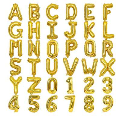 1pc 16-Inch Metallic Gold/Silver/Blue/Pink/Champagne Ombre Alphabet & Numeric Printed PE Balloon, Birthday Party Decorations, Scene Props, Party Decor Components, Back To School Valentine Day