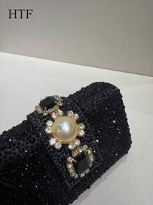 1 szt. Czarny brokat Bling-Bling Rhinestone Torby na ramię Torebki crossbody Torebki Torebki Kryształy Rhinestone Wieczorowa torebka dla kobiet Torebka kopertówka z łańcuszkiem Nadaje się na formalne okazje, wesela, koncerty - Świetny pomysł na prezent dla kobiet