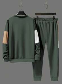 Men's Casual Two-Piece Set, Contrasting Long Sleeved Sweatshirt And Drawstring Pants, Breathable And Comfortable