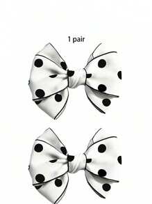 1 Pair Black & White Polka Dot Silk Bow Clips, Suitable For Hat, Headwear, Bag, Clothing Decoration, Fashion Accessories