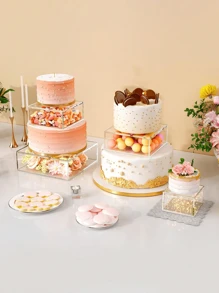 1pc Acrylic Square Cake Stand, Multi-Tier Transparent Cake Display Riser, Stackable Tiered Cake Separator Suitable For Wedding, Birthday Party, Kitchen, Dining Table, Dessert Box