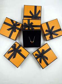 1pc Orange/White Gift Box Packaging For Wedding Favors, Birthday, Jewelry Accessories Like Earrings, Rings, Necklaces - Simple Bow Design Back To School - Orange - View 1