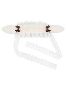 复活节兔子垂耳柔软毛绒小狗耳朵头带，带蕾丝蝴蝶结的多功能发饰，洛丽塔风格万圣节 - A - 查看 17