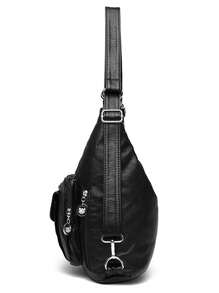 Bolso de cubo de piel de PU negro casual multifuncional con múltiples bolsillos - se puede usar como bolso de hombro, bolso cruzado o mochila, versátil para el trabajo, la escuela, las compras y las citas - Negro - Ver 10
