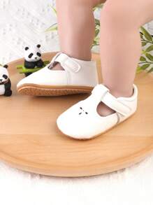 1 Pair Toddler/Infant Girls Solid Color Breathable Hook And Loop Design Flat Sandals, Suitable For 0-1 Years Old Infant Princess Shoes, Prewalker, For Spring, Autumn, Summer - White - View 3