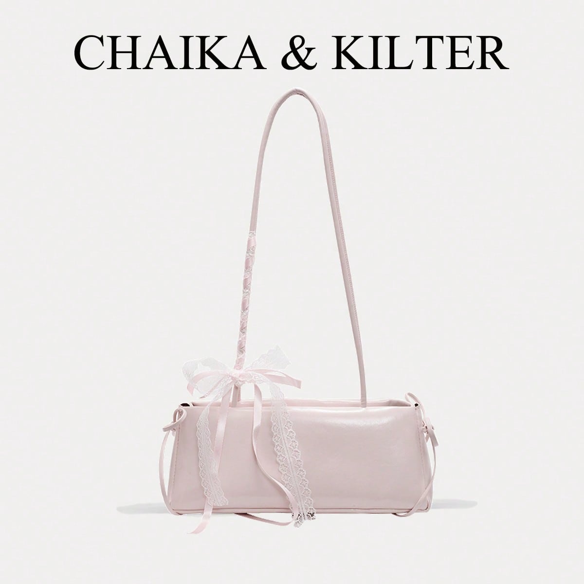 CHAIKA & KILTER 1pc Shiny PU Leather Shoulder Bag, Women's Fashion Baguette Bag With Dual Handles, Zipper Closure, Lace Bow Decor, Suitable For Daily Shopping And Commuting (Sold With Scarf)