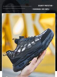 Obrotowe buty robocze z noskiem stalowym, modne buty sportowe męskie/damskie, odporne na rozbicie, antyprzebiciowe, wygodne buty robocze z poduszką powietrzną, oddychające buty robocze męskie/damskie, buty robocze ochronne męskie/damskie - Czarne - Zobacz 3