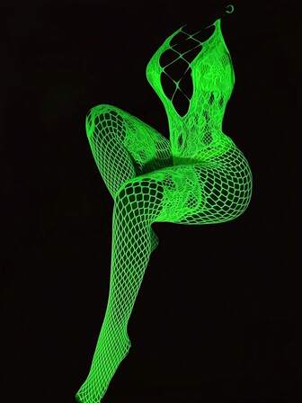 1 pieza Medias de red luminosas con tirantes finos y alta elasticidad para mujer, Camiseta de red transparente con efecto brillante, Mono de red ajustado, Mallas de red sexy de Body completo para atuendo de fiesta/discoteca, Mono de lencería para mujer, Rave