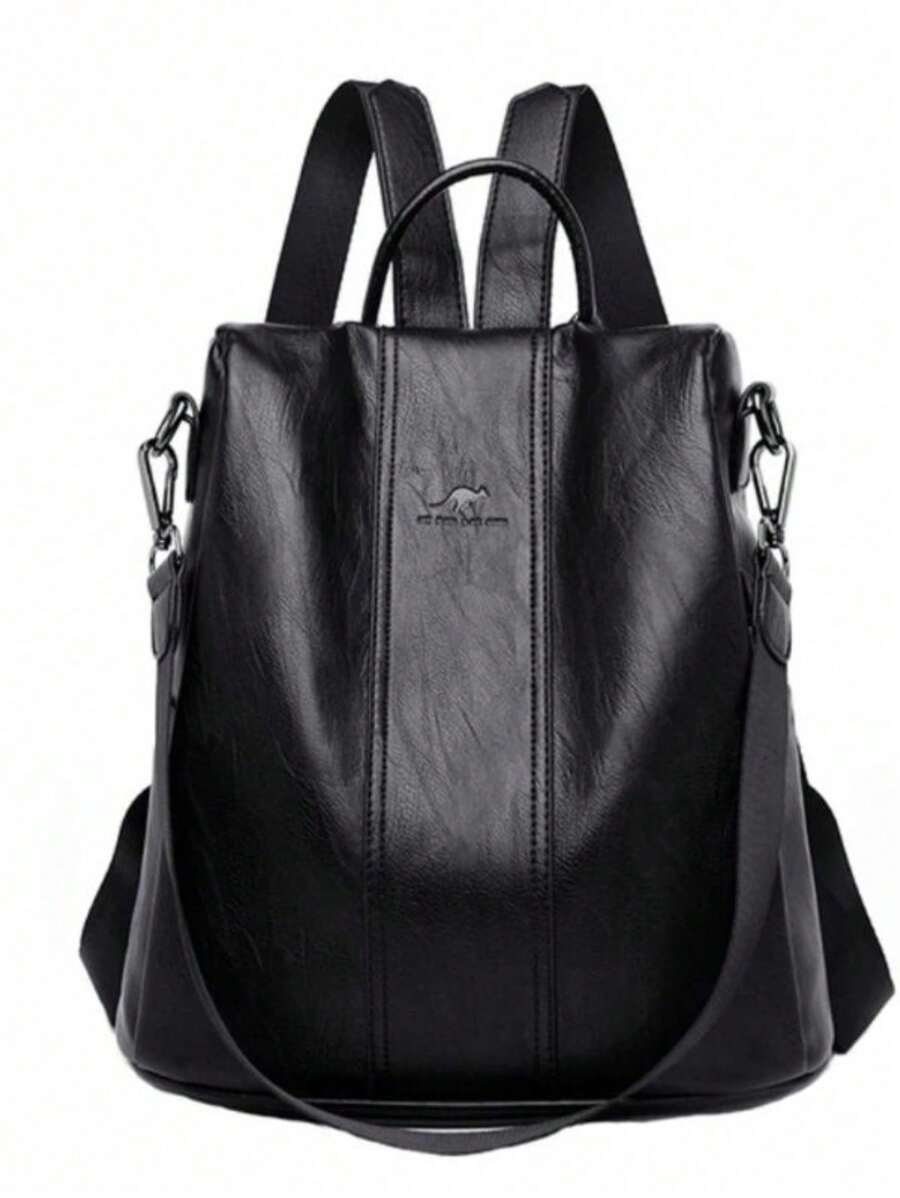 Vintage Soft Leather Anti-Theft Backpack High Capacity Kangaroo Shoulder Bag - 黑色 - 查看 1