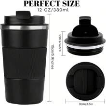 2025YINBAOGE Insulated Travel Coffee Mug, Spill & Leak Proof, Portable To Go Camping Stainless Steel Coffee Tumbler, Reusable Thermal Coffee Cup With Lid For Hot & Cold Drinks (Black, 12 OZ) - 棕色 - 查看 9