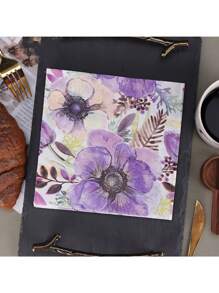 20-Pack Disposable Paper Napkins With Hand-Drawn Purple Floral Pattern, Disposable Use Paper Towels For Dining, Restaurant, Party, Suitable For Home, Kitchen, Hotel, Wedding, Valentine's Day, Birthday Party, Table Decor, Party Supplies