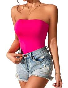 Unicolor Strapless Jumpsuit. - Hot Pink - View 1