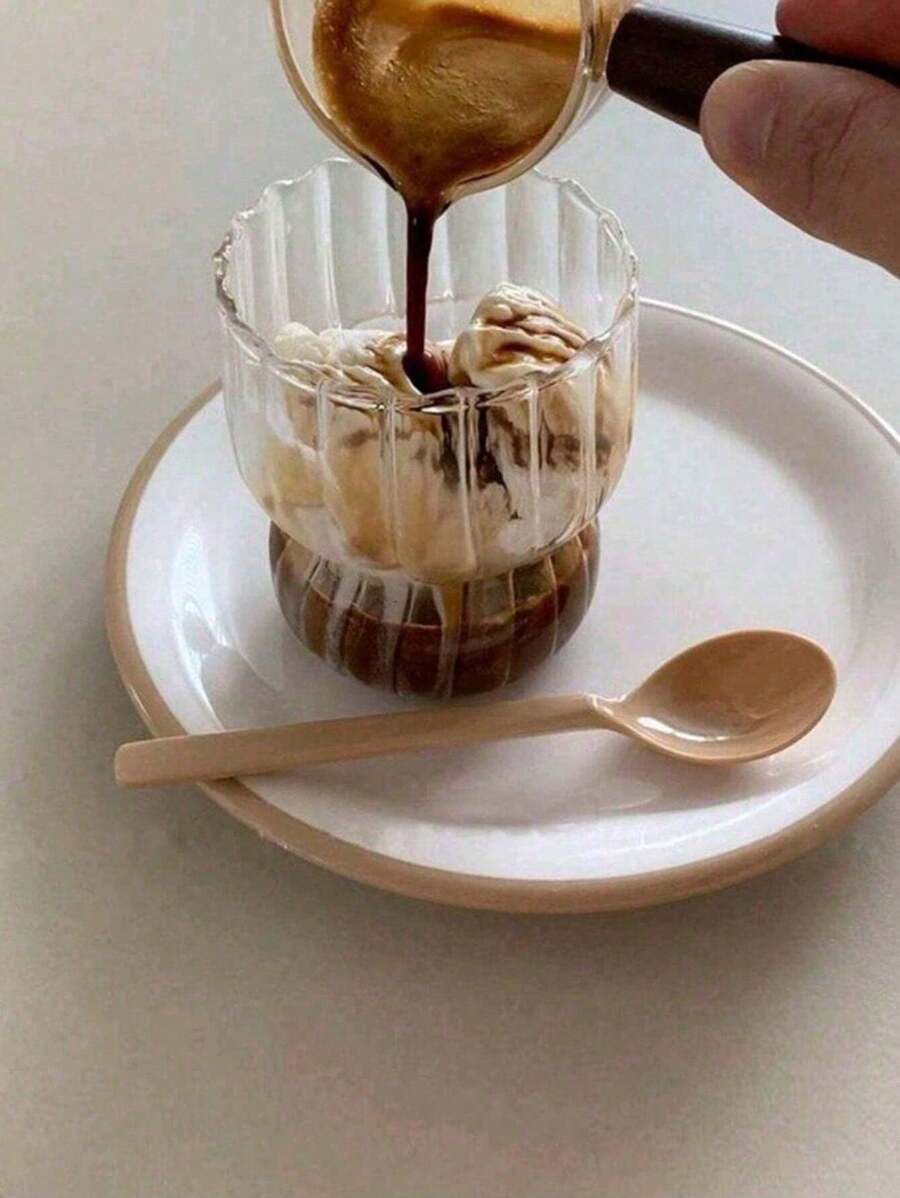 1pc/ Lovely Wind Premium Milk Coffee Cup Juice Cup Niche Cup Striped Breakfast Cup Coffee Cold Drink Cup - Glass - View 1