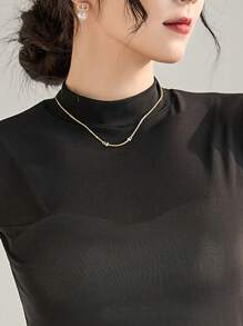 1 pieza Top corto de mujer con cuello alto, recorte de encaje de malla y sin mangas, estilo elegante adecuado para primavera, verano, otoño, invierno