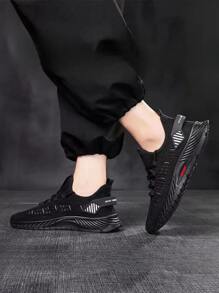 Men's Knitted Lace-Up Low Top Thick Sole Fashion Versatile Comfortable Casual Sneakers, Sports Shoes