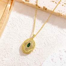 1pc Gold-Tone Stainless Steel Oval Gemstone INS Fashionable Simple Vintage Versatile Women's & Couples' Streetwear, Daily Wear, Festival Party Accessory - Oval Gemstone - View 5