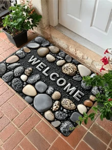 1 Pc Welcome Mat, Vintage Simulated Litho, Polyester Fiber Rug, Lightweight Stain-Resistant Door Mat, Wear-Resistant And Durable, Suitable For Living Room, Kitchen, Dining Room, Entrance Area Rug, Home Decoration Rug, Holiday Decoration Rug