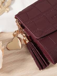 Burgundy Bag Charry Red Bag Wine Red Bag,Fashionable Burgundy Purse, Women's Short Wallet, 3-Fold Design, Multi-Card Holder, Bank Card Organizer, Credit Card Storage, Coin Pocket, Photo Window, Premium Leather, Love Charm, Tassel Pendant, And Stone Pattern, Ideal Travel Bag And Gift Bags For Girlfriend, Mother, Teacher, Valentine, Daily Use, Travel Essentials, Office, Shopping, Back-To-School Supplies, Must-Have Wallet For Women And Card Holder