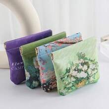 2pcs Set - Oil Painting Coin Purse, Women Mini Ultra- Coin Wallet, Sanitary Napkin Pouch, Small Carry Bag - Multicolor - View 3