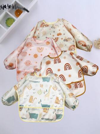 1pc Waterproof Baby Bib/Smock (Unisex) - Fashionable Cartoon Print Design, Suitable For Daily Use, Great Gift For Grandma To Give To Child, Baby Girl, Thanksgiving, Christmas Eve, Christmas, And New Year, Lightweight For All Seasons