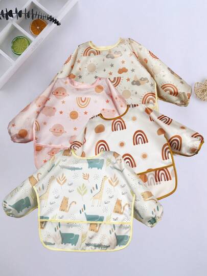 1pc Waterproof Baby Bib/Smock (Unisex) - Fashionable Cartoon Print Design, Suitable For Daily Use, Great Gift For Grandma To Give To Child, Baby Girl, Thanksgiving, Christmas Eve, Christmas, And New Year, Lightweight For All Seasons