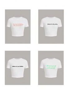 Customized Sports Personalized Gifts, Customized Women's T-Shirts, Add Text (Name/Quote/Sentence/Holiday/Number, Etc.), Design Your Exclusive Personalized Printed T-Shirt As A Gift, Seasonal Selection, Sports Outdoor, Customized Women's Sports Tops - White - View 3
