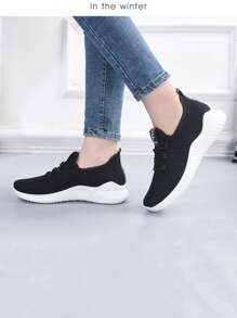 1 Pair Unisex Black Breathable Lace-Up Soft Bottom Casual Shoes, Suitable For Spring & Summer