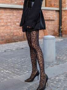 1pc 50D Leopard Print Tight Leggings, Sexy Retro Jacquard Shaping Hosiery Tights, Lightweight Slim Leg Pantyhose For Women, Suitable For All Seasons