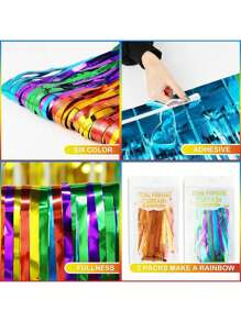 Rainbow Foil Fringe Curtains, 2 Packs Rainbow Party Decorations 3.3x6.6ft Tinsel Metallic Streamers Holiday Photo Booth Props Backdrop For Birthday Wedding Engagement Bridal Shower Unicorn Merry Christmas - Multicolor - View 8