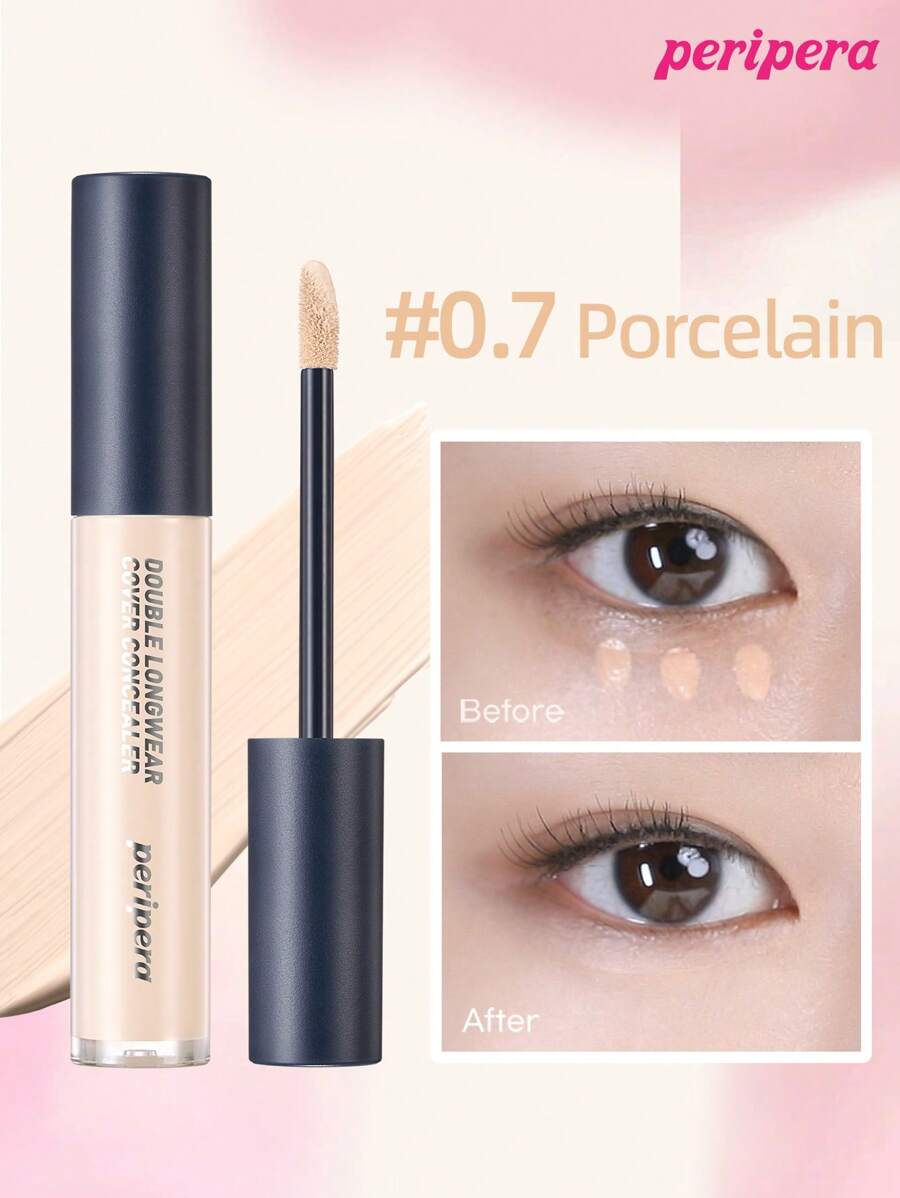 Peripera K-Beauty 双重持久遮瑕膏,尖端遮瑕膏,适用于敏感肌肤,液体遮瑕膏,轻盈,全面覆盖,持久,遮瑕,修饰,遮盖,保湿,提亮,浅沙色,韩式彩妆 - #0.7 Porcelain - 查看 1