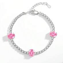 1 件可调节长度手链，镶有 3 颗椭圆形方晶锆石，4 爪镶嵌和闪亮密钉设计，优雅的礼物之选，适合毕业典礼、派对、求婚、表白，适合男士、女士、情侣