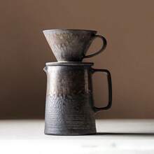 Retro Rusted Iron Ceramic Pour Over Coffee Pot With Gold Trim, Drip Style Hanging Ear Coffee Pot, Ceramic Filter Cup Long Spout Coffee Making Set - Gilded Coffee Set - View 6
