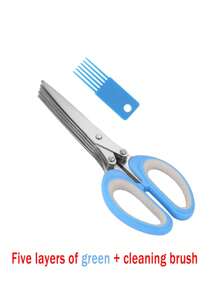 1 件超大尺寸 5 层葱剪刀，直式设计，蔬菜水果切片剪刀，厨房配件工具，手动切葱和辣椒，便携式设计，绿色和蓝色 - 彩色 - 查看 14