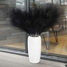 6 stuks luxe 38in/97cm Ft zwart pampasgras - grote, donzige kunstmatige veren, gotische decoratie voor slaapkamer, badkamer en bruiloften, boho-chique stijl, plastic, gotische slaapkamerdecoratie