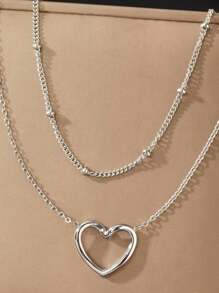 1 件不锈钢优雅双珍珠弧形心形项链，送给女朋友的完美礼物