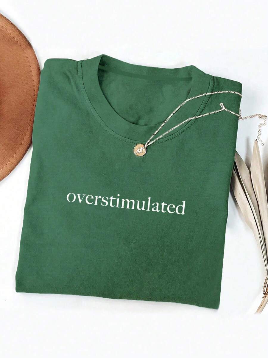 Maglietta "Sovrastimolata" per mamma, maglietta "Rana da cowboy", t-shirt "Sganciato", abbigliamento "Weirdcore", t-shirt "Gen Z", maglietta divertente "Roba strana" - Verde Scuro - Visualizzare 1