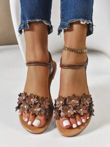 Women's Fashion Embroidered Comfy Elastic Band Casual Beach Plus Size Flat Sandals