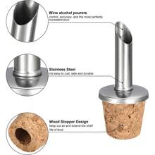 3 件装不锈钢葡萄酒瓶倒酒器，采用软木塞设计，适用于倒出液体、葡萄酒、醋和大多数瓶子 - 彩色 - 查看 3